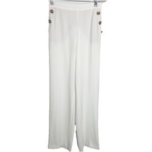 ZARA White Sailor Pants Gold Buttons‎ Pull Over Wide Leg Medium